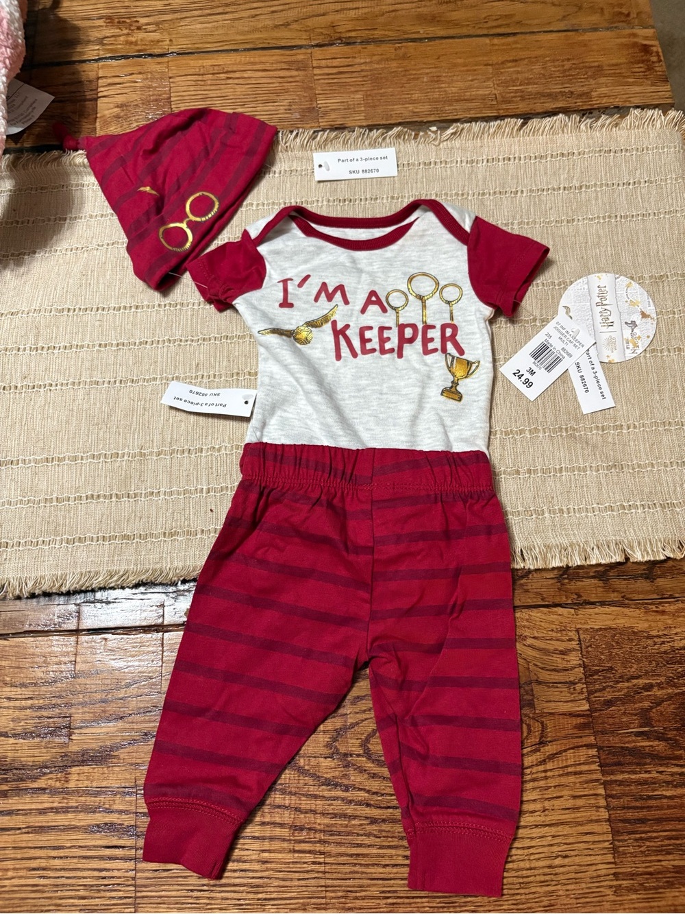 Baby Matching Harry Potter Set 'I'm a Keeper' Bodysuit with Pants & Hat